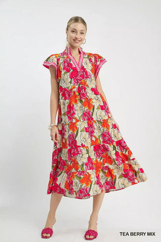 Umgee Mix Bold Floral Tiered Midi Dress - Glamourous Grace