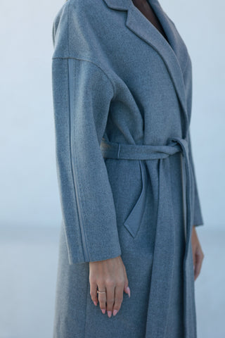 Logan Leather Trim Cashmere Blend Overcoat in Grey