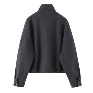 Women's Jacket Charcoal Grey Wool Blend BYMANYC ® New York SOHO HIGH COLLAR BOMBER - New Collection