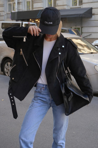 Dakota Eco Suede Aviator Jacket in Black