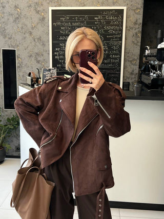 Dakota Eco Suede Aviator Jacket in Chocolate