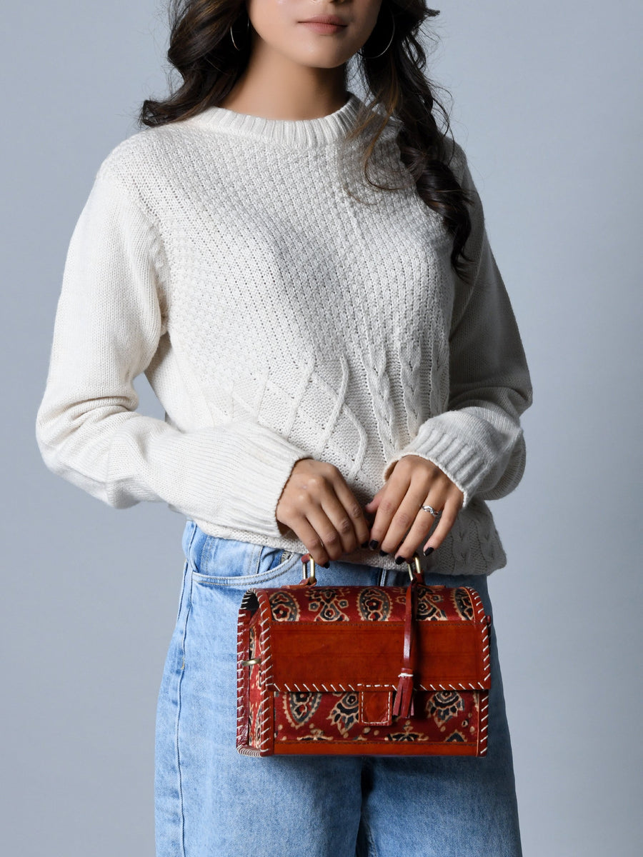 Maroon Mystique Ajrakh Satchel Purse - Glamourous Grace