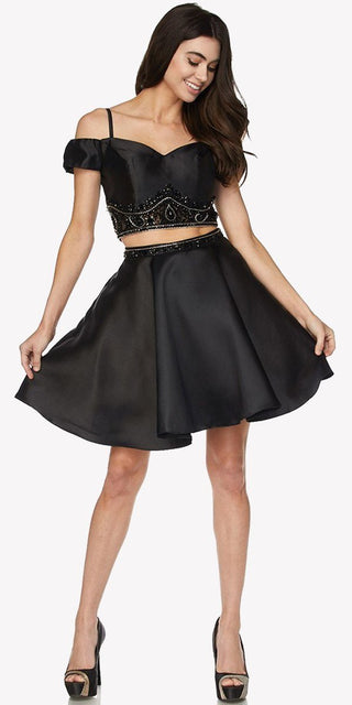 Juliet 790 Cold Shoulder Two-Piece Embellished Short Dress