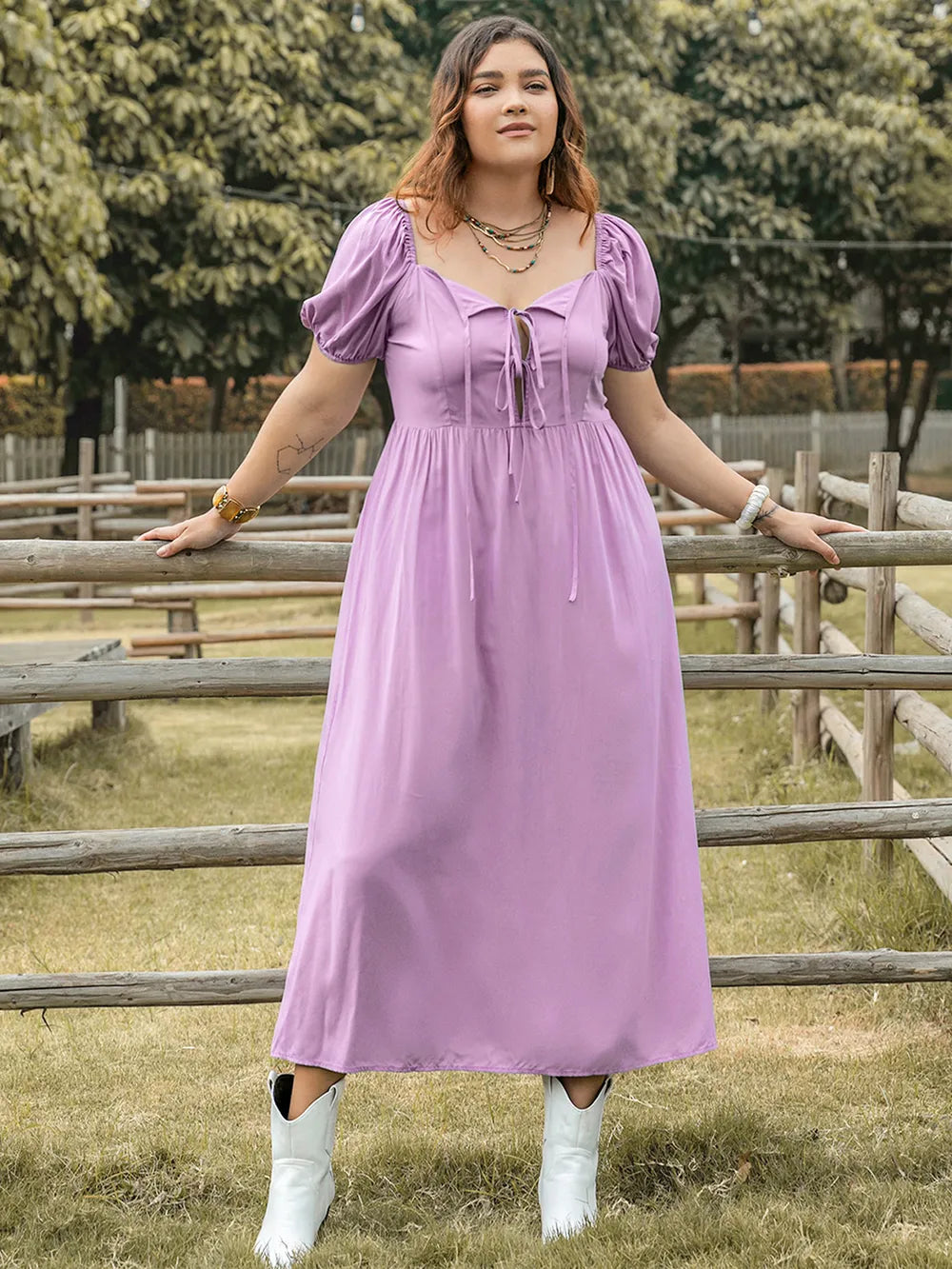 Plus Size Tie Neck Short Sleeve Dress - Glamourous Grace