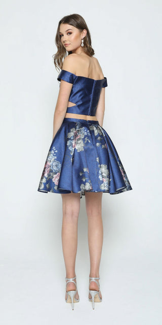 Juliet 798 Print Skirt Two-Piece Homecoming Dress Off-Shoulder