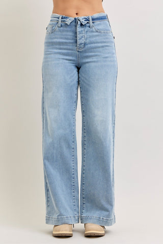 Judy Blue Mid Rise Retro Fold-over Waistband Wide Leg Denim Jeans 881104