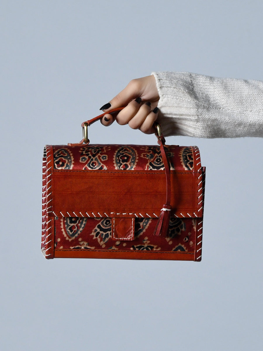 Maroon Mystique Ajrakh Satchel Purse - Glamourous Grace