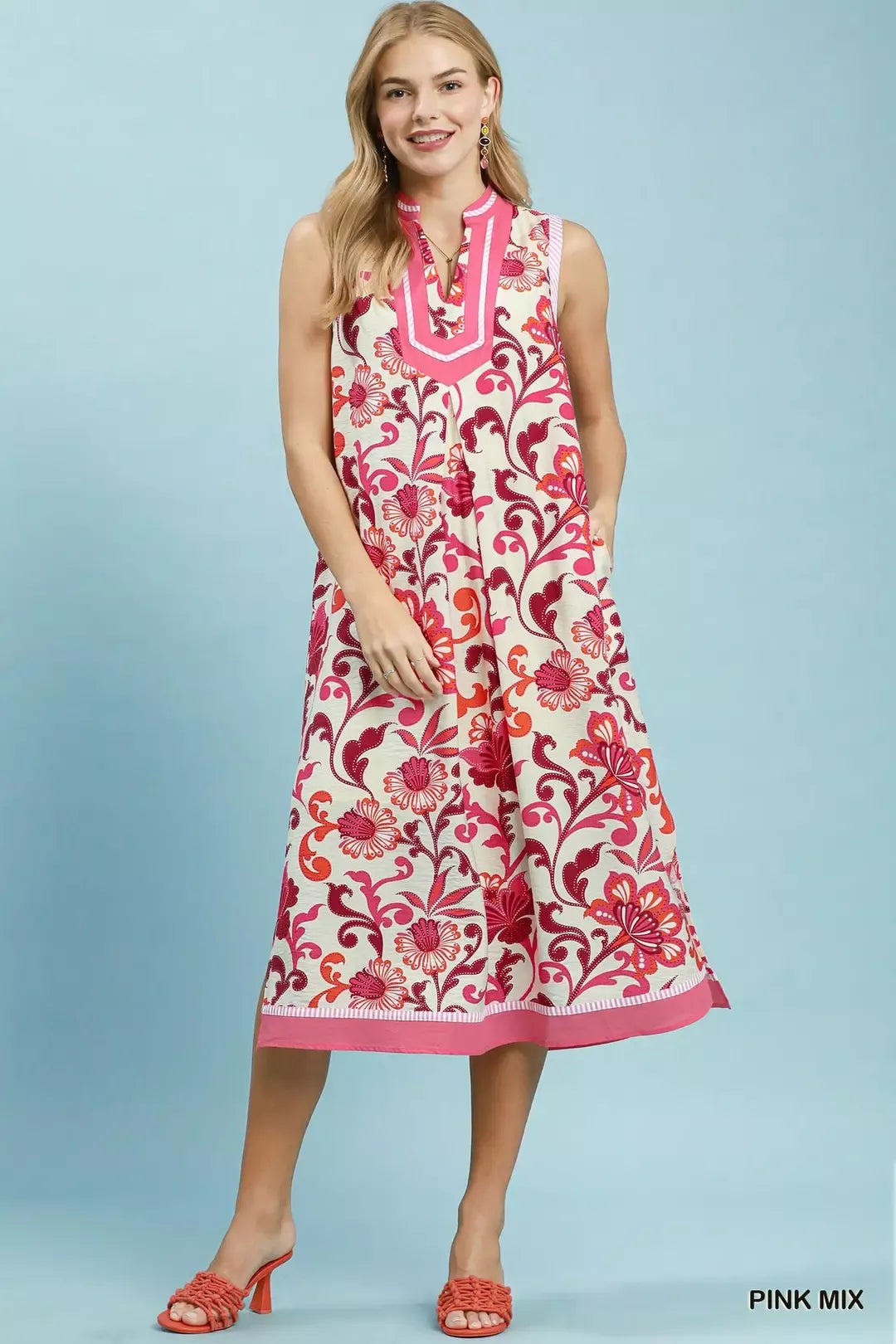 Umgee Floral Scroll Sleeveless Midi Dress - Glamourous Grace