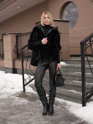 Genuine Scandinavian Mink Fur Poncho with Fully Lined Mink Hood