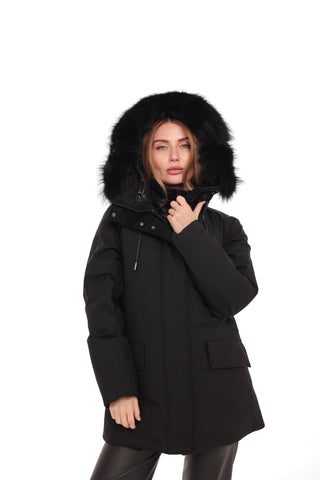 Onyx Genuine Fox Fur Vest-Lined Wool Blend Parka