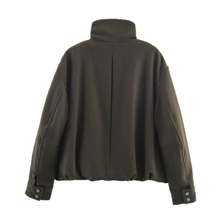 Women's Jacket Dark Olive Wool Blend BYMANYC ® New York SOHO BELTED HIGH COLLAR BOMBER - New Collection