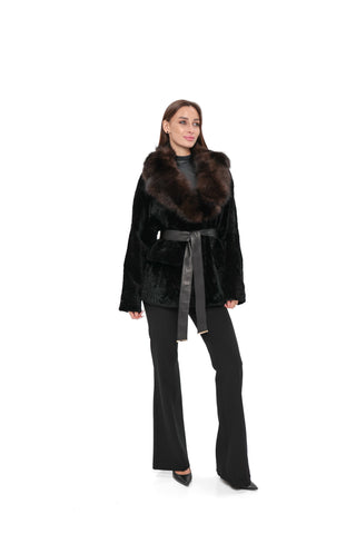 Modena Genuine Astrakhan Polar Fox Trim Coat