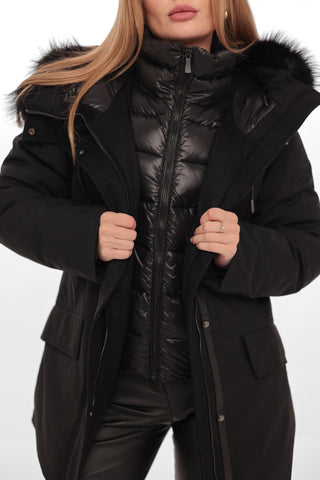 Onyx Genuine Fox Fur Vest-Lined Wool Blend Parka