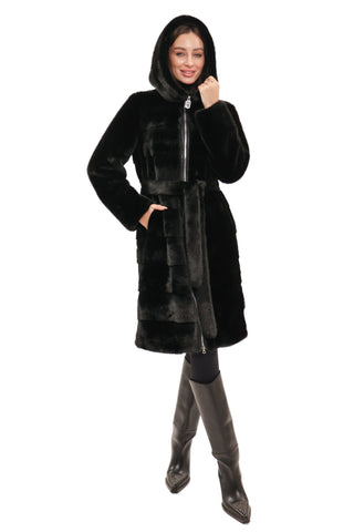 Faux Mink Effect Fur Hooded Coat