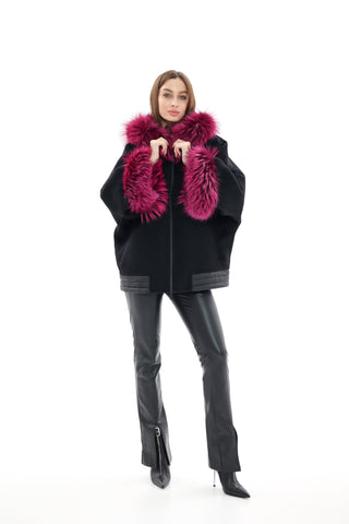 Saga®Furs Silver Fox Cashmere Blend Coat