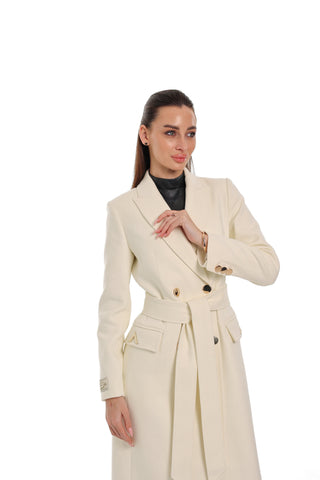Alaska Longline Cashmere Wool Blend Coat in Ivory