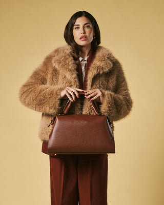 Cecilia (brown) - Italian calf leather women's handbag (with shoulder strap) - Glamourous Grace