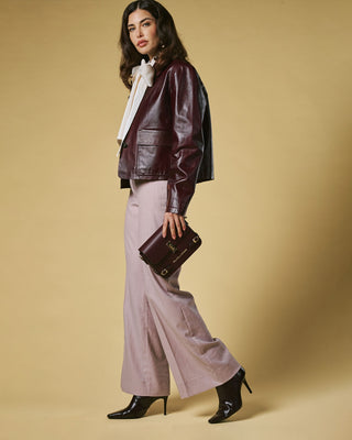 Mirella (eggplant) - Italian calf leather women's crossbody bag (with shoulder strap) - Glamourous Grace