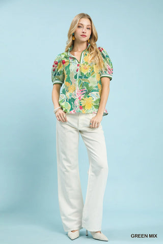 Umgee Jacquard Bloomscape Print Top - Glamourous Grace