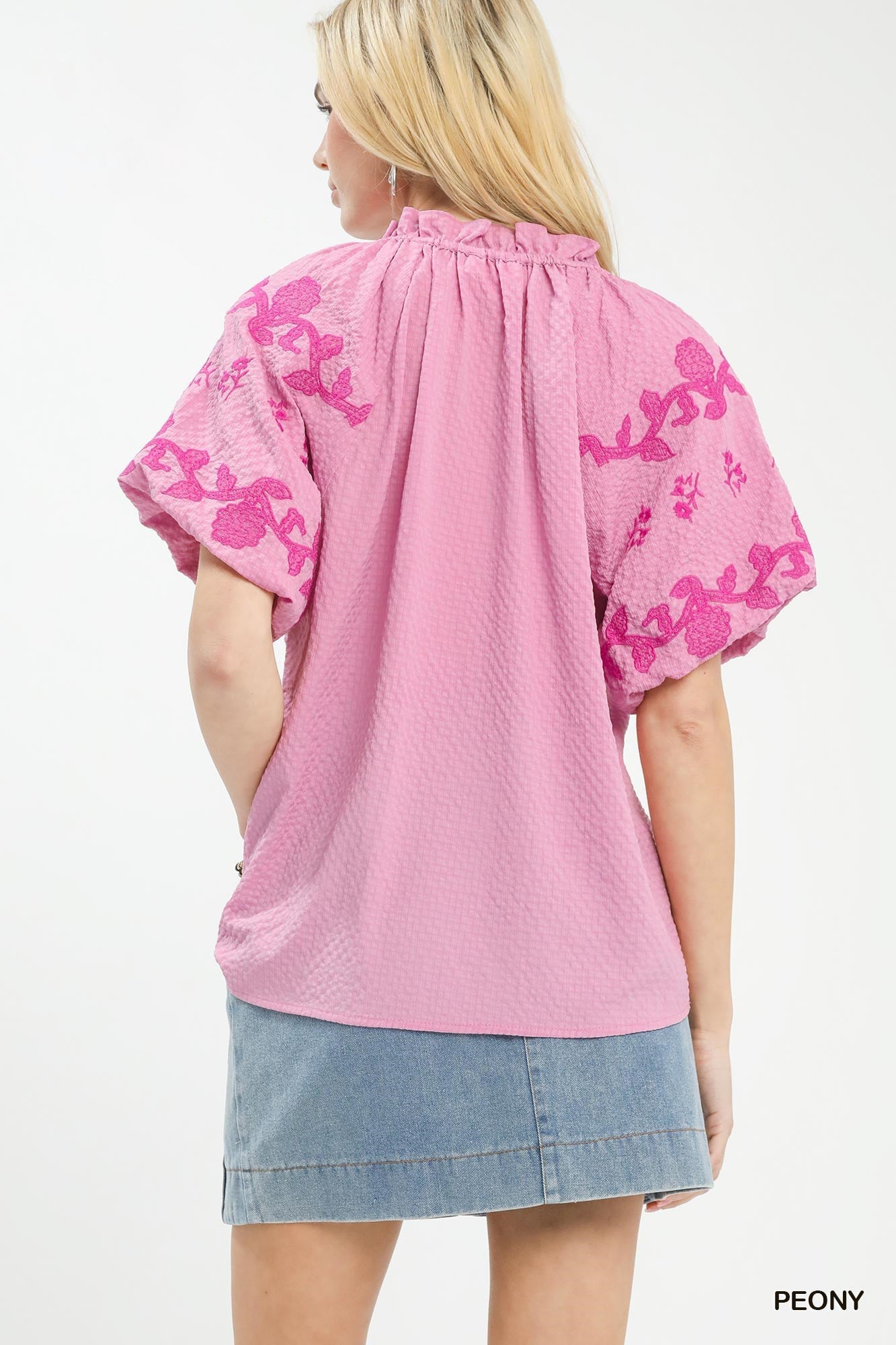 Umgee Embroidered Textured Flutter Sleeve Top - Glamourous Grace