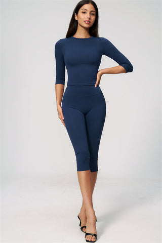 The Natalia Half-Sleeve Top Capri Leggings 2-Piece Set