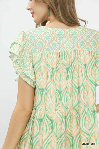 Umgee Mix Printed Flutter Sleeve Dress - Glamourous Grace