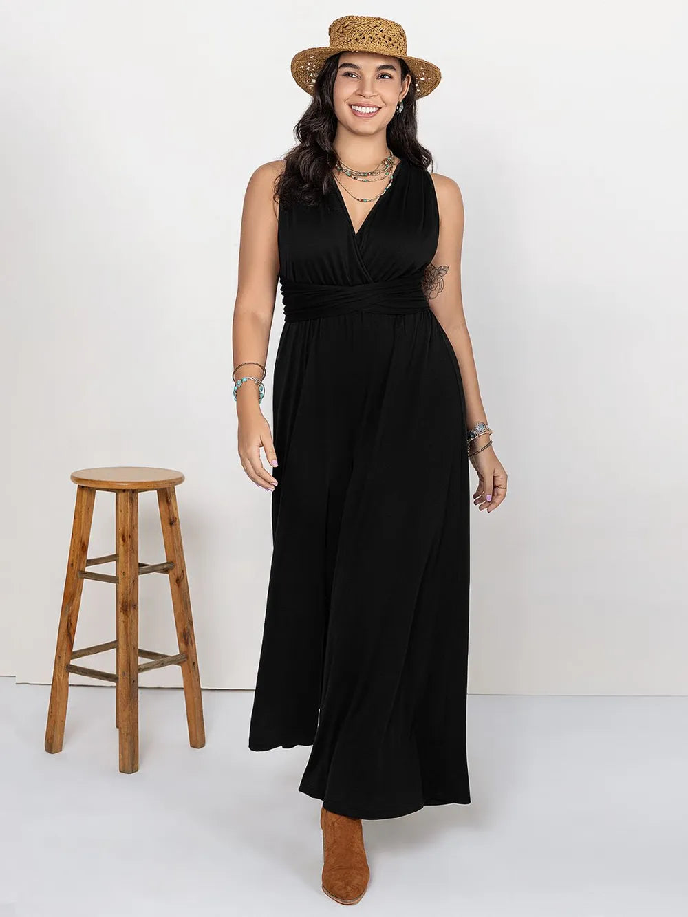 Plus Size V-Neck Wide Leg Jumpsuit - Glamourous Grace