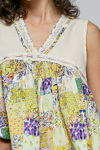 POL Floral V-Neck Sheer Tank with Lace Trim - Glamourous Grace
