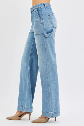RISEN High Rise Straight Leg Jeans with Front Pockets