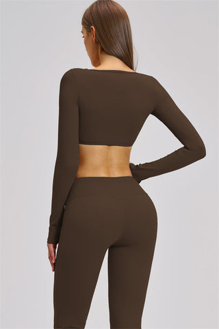 The Zestful Long Sleeve Crop Top Flared Leggings 2-Piece Set