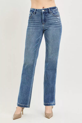 RISEN Tummy Control 4way Stretch Mid Rise Straight Leg Denim Jeans