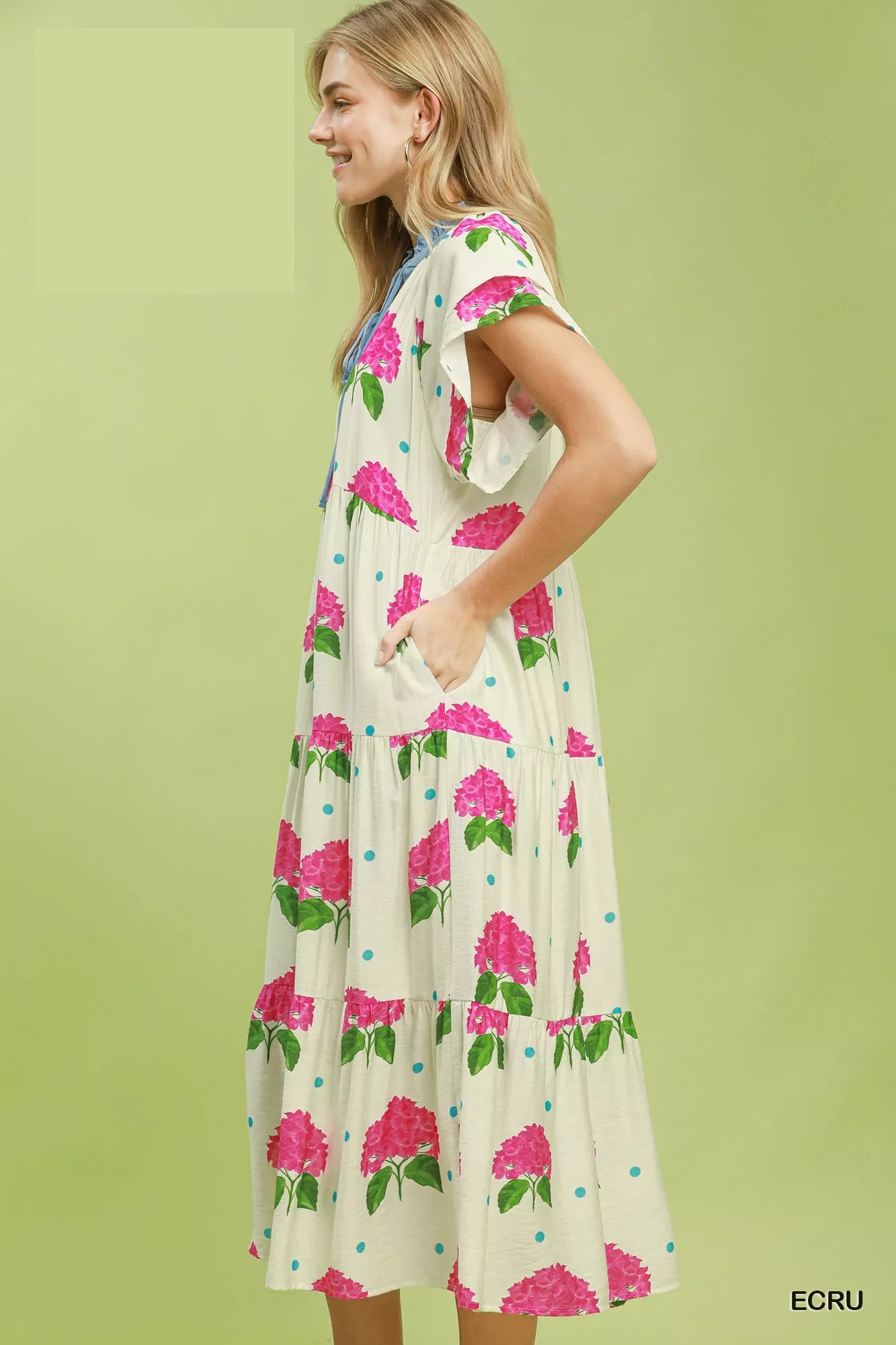 Umgee Hydrangea Print Tiered Midi Dress - Glamourous Grace
