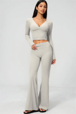 The Lox Long Sleeve Crop top Flared Leggings 2-Piece Set