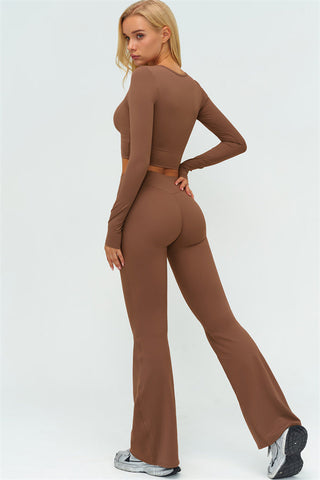 The Lushness Long Sleeve Crop Top Flared Leggings 2-Piece Set