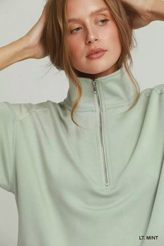 Umgee Half Zip Pullover with Scalloped Edge Hem - Glamourous Grace