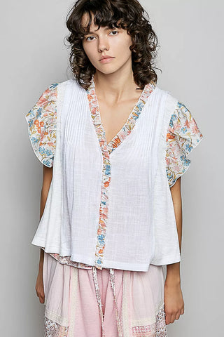 POL V-Neck Floral Ruffle Sleeve Blouse - Glamourous Grace