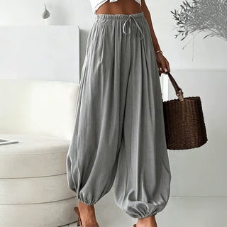 2026 Women's Summer Loose Drawstring Wide-Leg Cropped Pants With Draped Effect Harem Pants For Export Cross-Border Women's Fashion