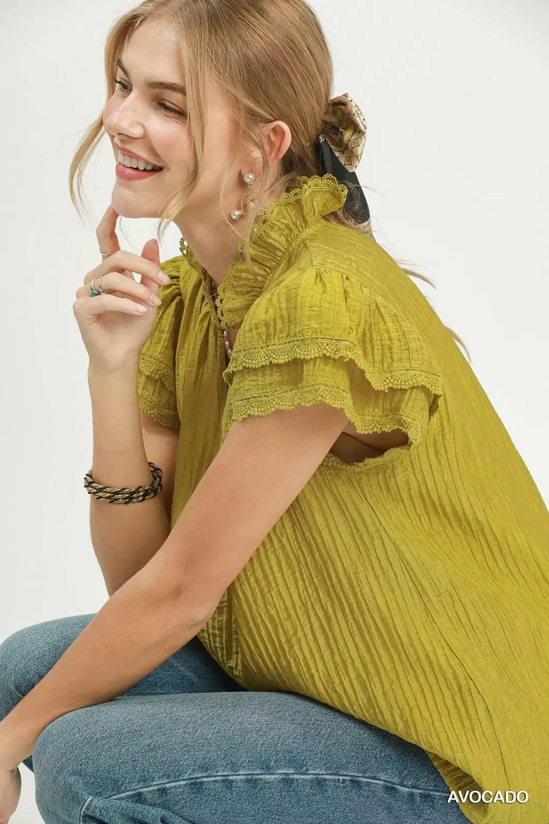 Umgee Lace Trim Ruffle Top - Glamourous Grace