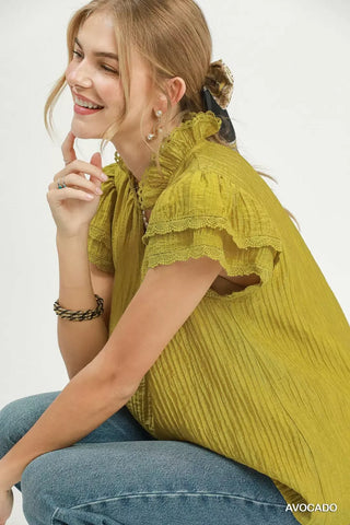 Umgee Lace Trim Ruffle Top - Glamourous Grace