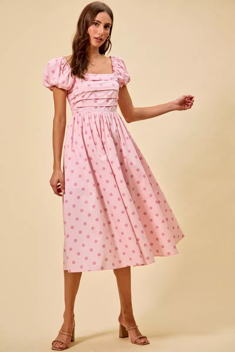 SO ME Polka Cotton Print Short Sleeves Midi Dress - Glamourous Grace