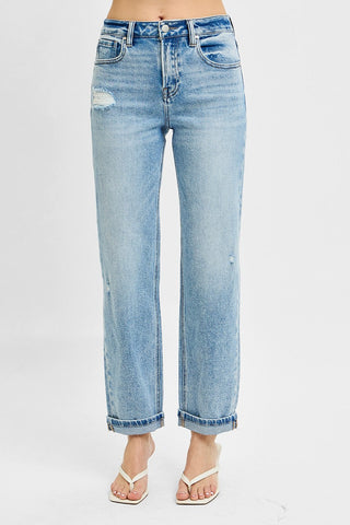 RISEN Full Size High Rise Ankle Boyfriend Distressed Jeans Plus Size