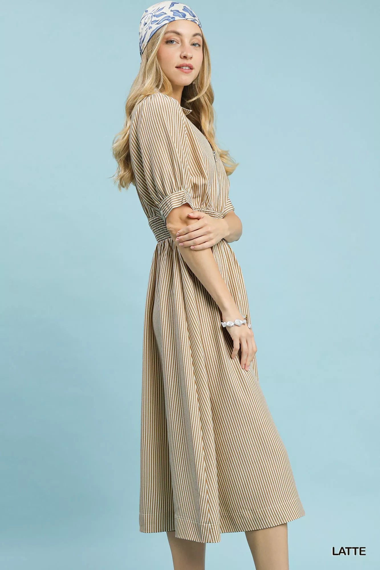 Umgee Striped Midi Dress with Front Zipper - Glamourous Grace