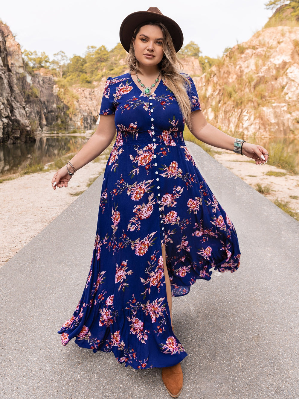 Plus Size V-Neck Maxi Dress - Glamourous Grace