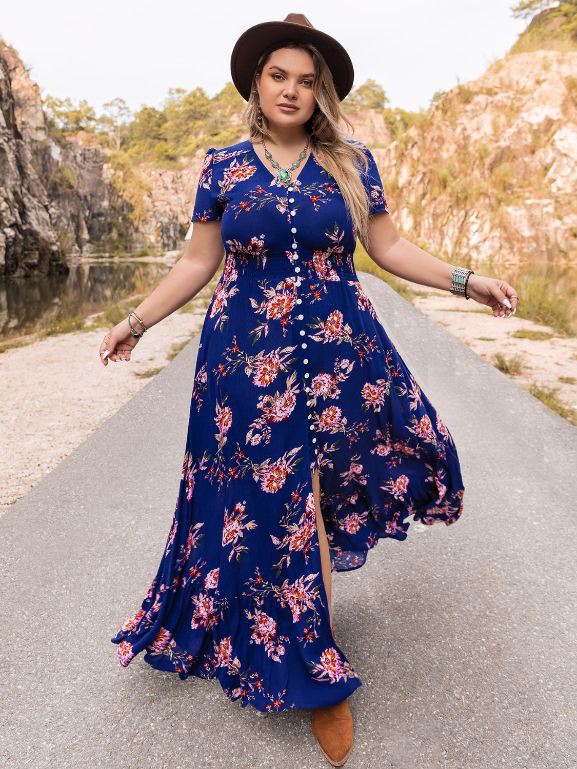 Plus Size V-Neck Maxi Dress - Glamourous Grace