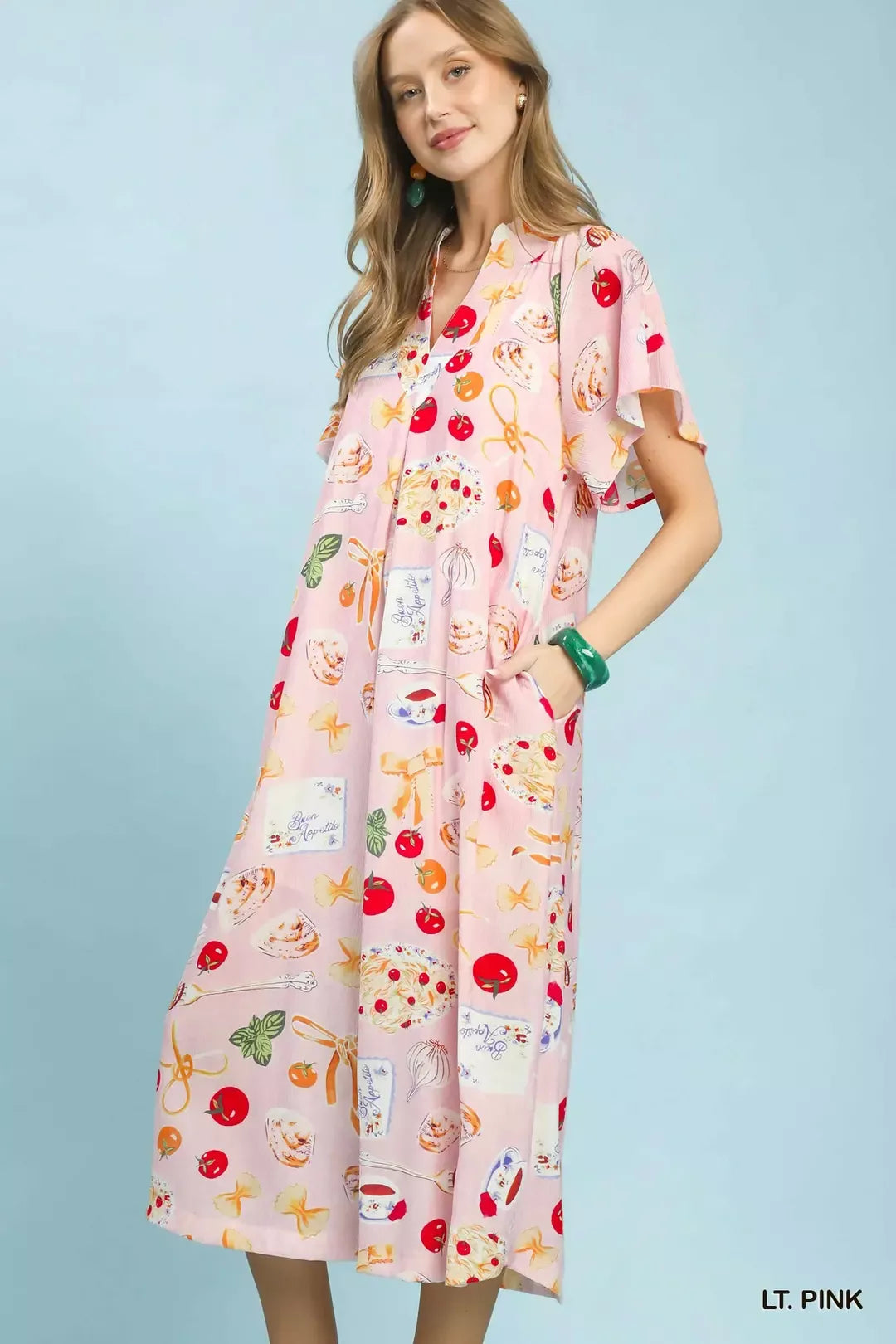 Umgee Abstract Print Flutter Sleeve Midi Dress - Glamourous Grace