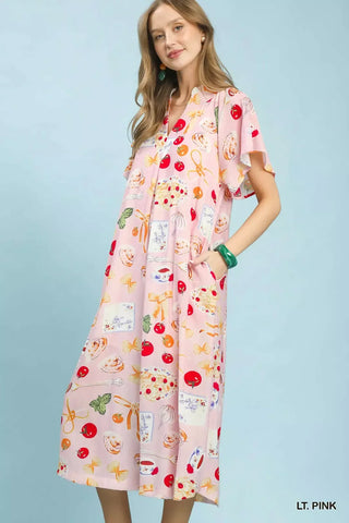 Umgee Abstract Print Flutter Sleeve Midi Dress - Glamourous Grace
