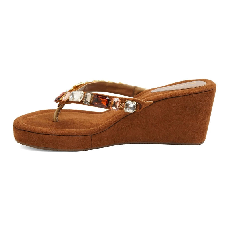Crystelle - Brown Thong Wedges - Glamourous Grace