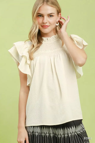 Umgee Smocked Ruffle Sleeve Textured Top - Glamourous Grace