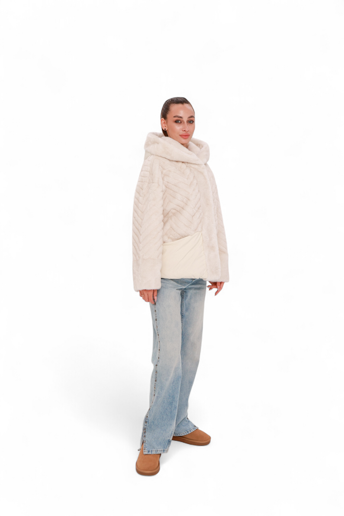 Montana Eco-Fur Down Fill Coat in Ivory
