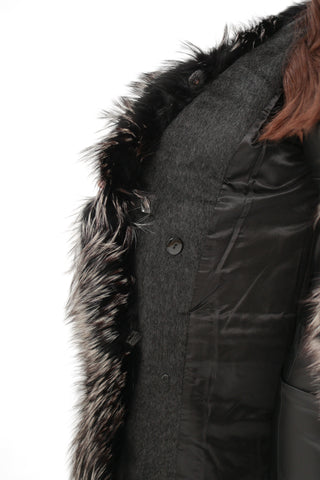 Genuine Silver Fox Cashmere Blend Coat